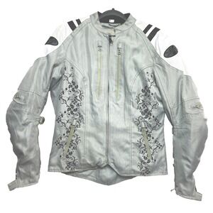 Joe Rockets Motorcycle Jacket Large White Black Gray Padded Floral Detail